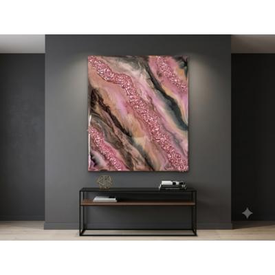 Pembe Kristal Dokulu Epoksi Wall Art/Modern Duvar Tablosu